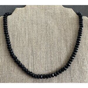 Vtg BLACK SPINEL Faceted NECKLACE Sterling Silver Double Clasp V3 Jewelers 20"